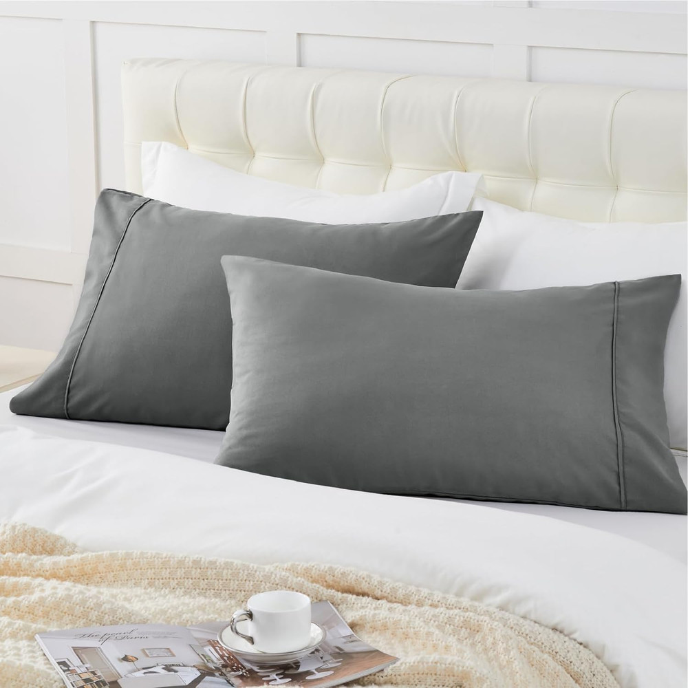 Queen Pillow Cases Set of 2 - Dark Grey Polyester Microfiber Pillowcase 2 Pack,