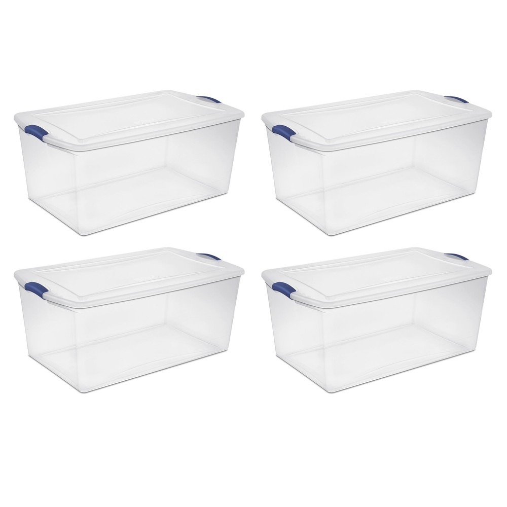 Large Storage Bin, 105 Quart Clear Plastic Storage Bin with Latch Lid,Blue 4pack