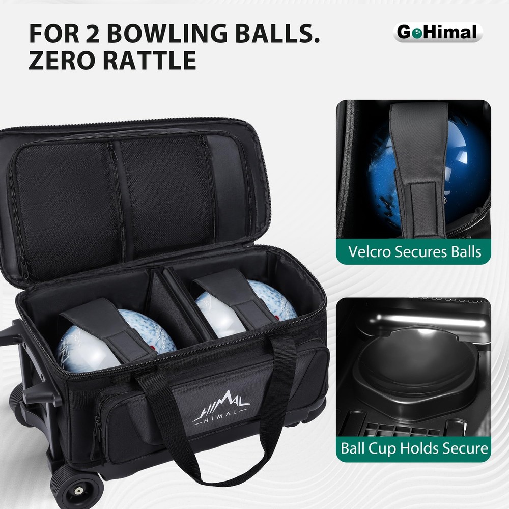 Double Roller 2 Ball Bowling Bag with Separate Shoe Compartment for Bowling S...