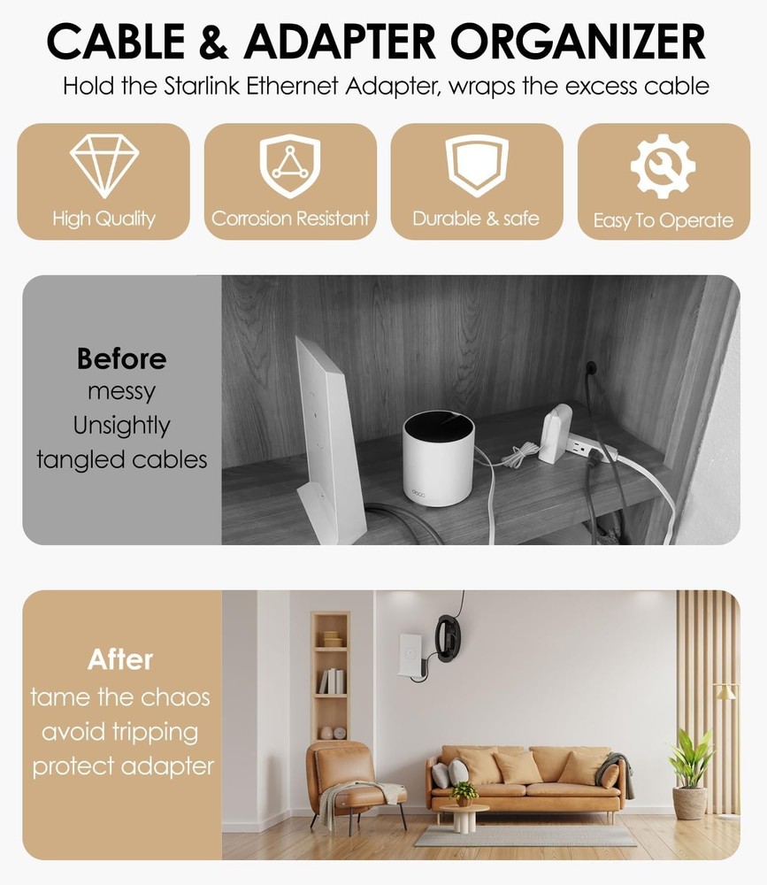 for Starlink Ethernet Cable Caddy Adapter Holder, Keep Installation Organized