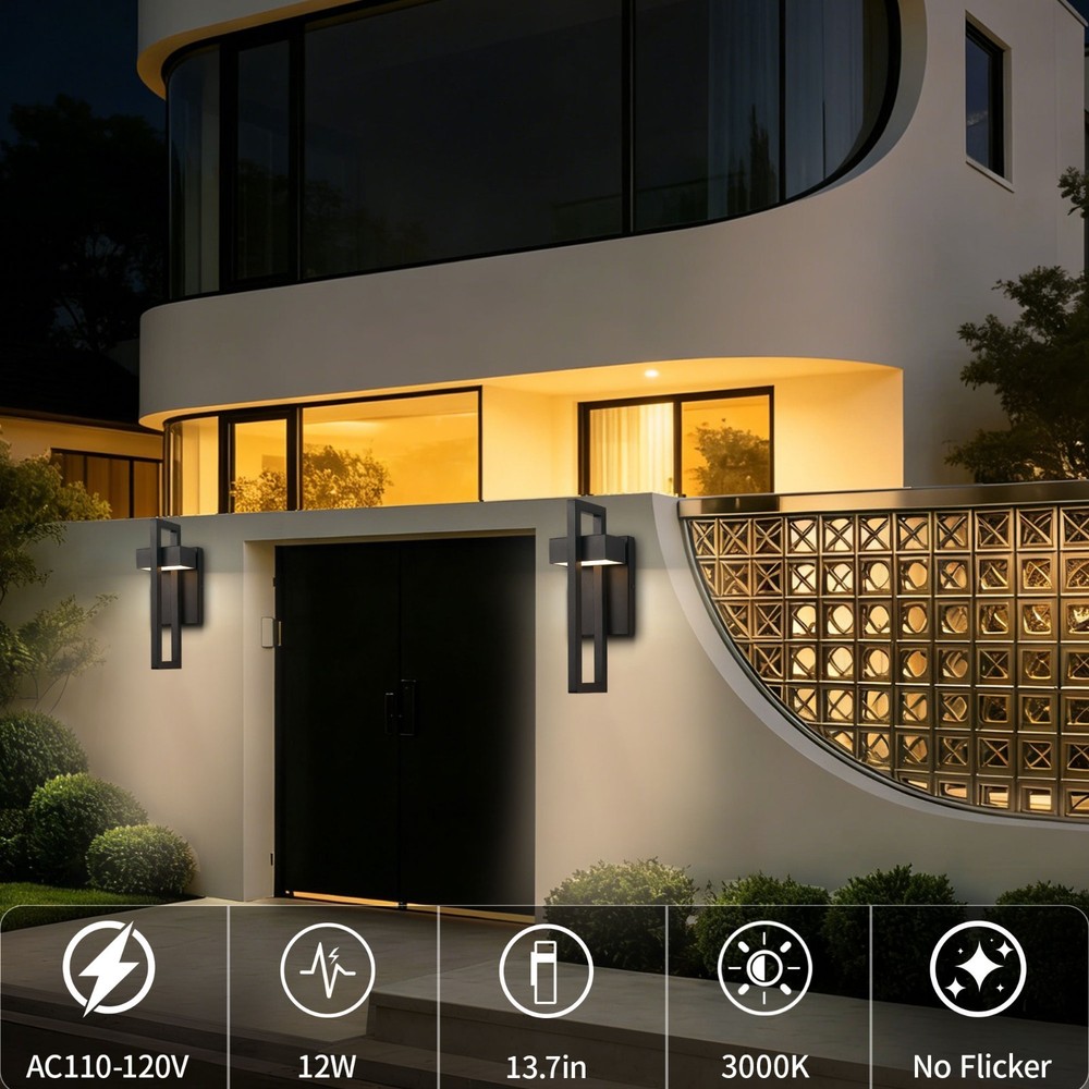 1-2 Pack 13.7 in. Black Outdoor Wall Light
