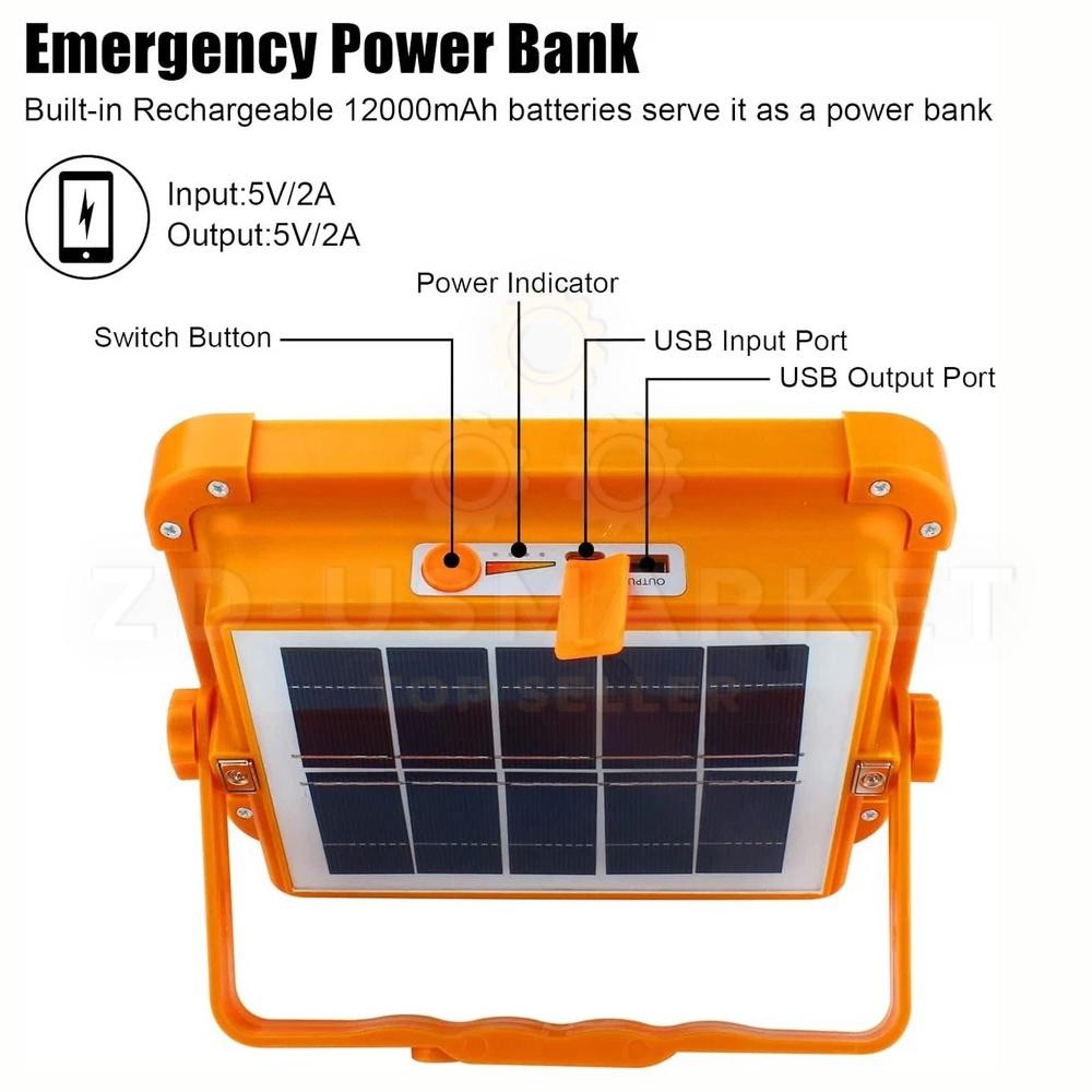 Portable LED Solar Rechargeable Work Light Outdoor Camping Security Light US