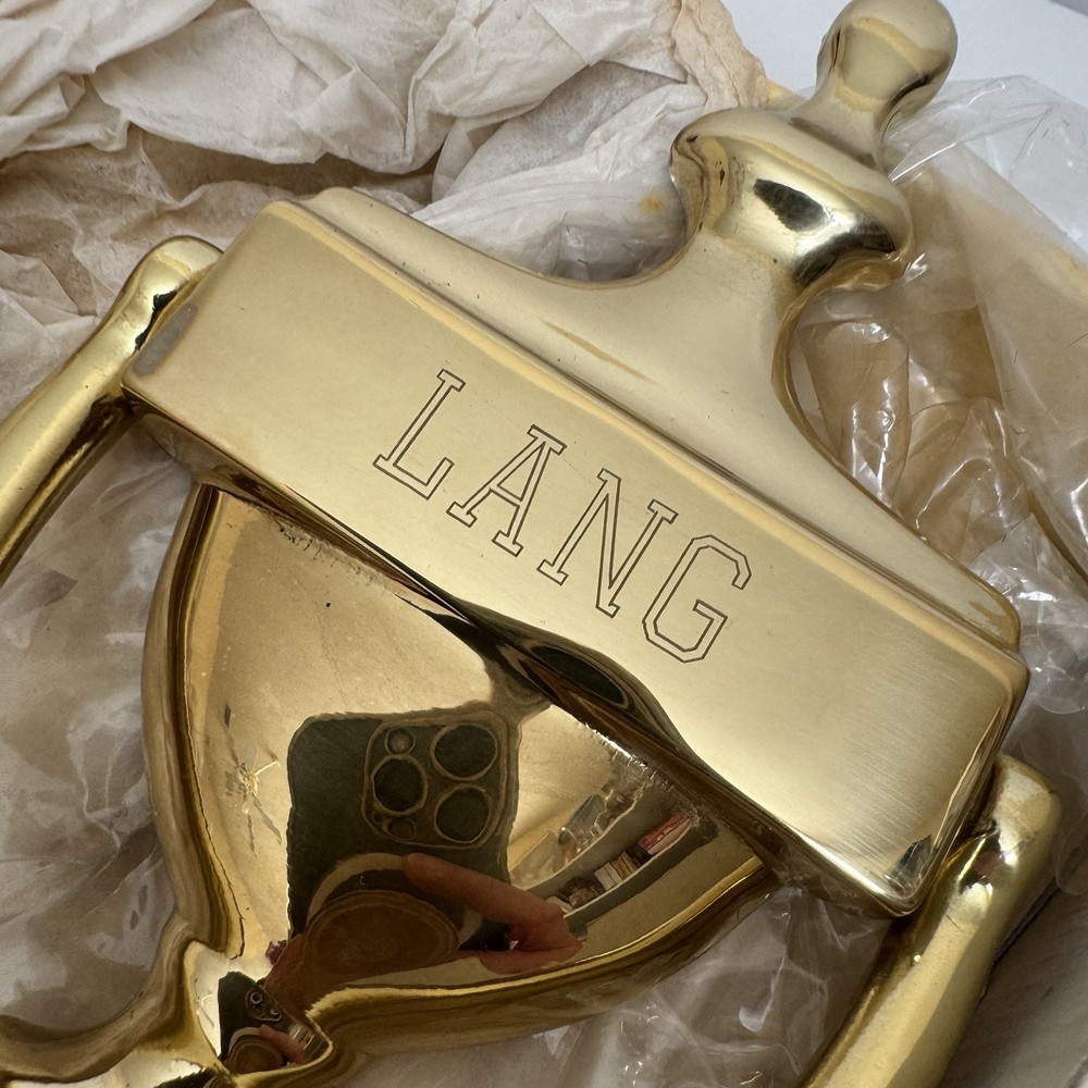 Solid Brass Door Knocker 6" Monogram Last Name LANG Made Spain Vintage Engraved