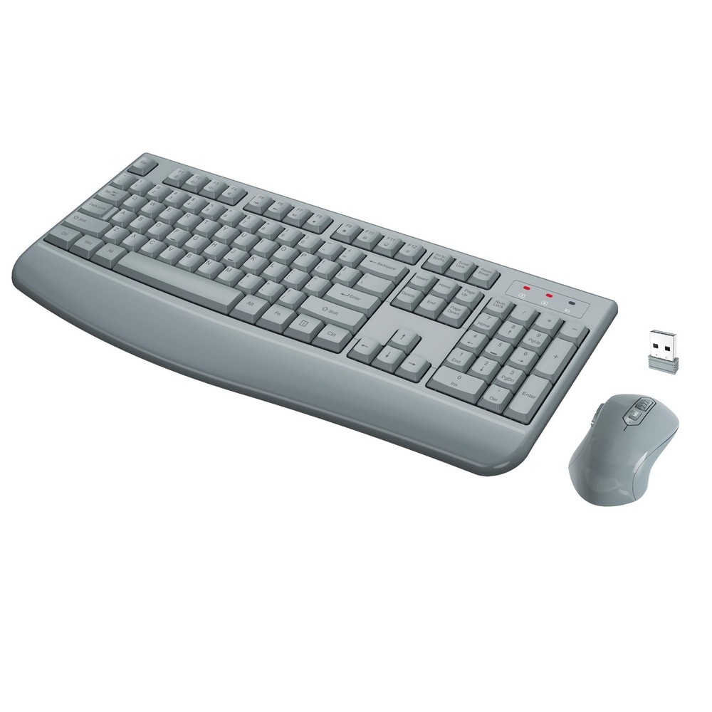 Wireless Keyboard Mouse Combo FullSized 2.4GHz Ergonomic Optical Mice Gray