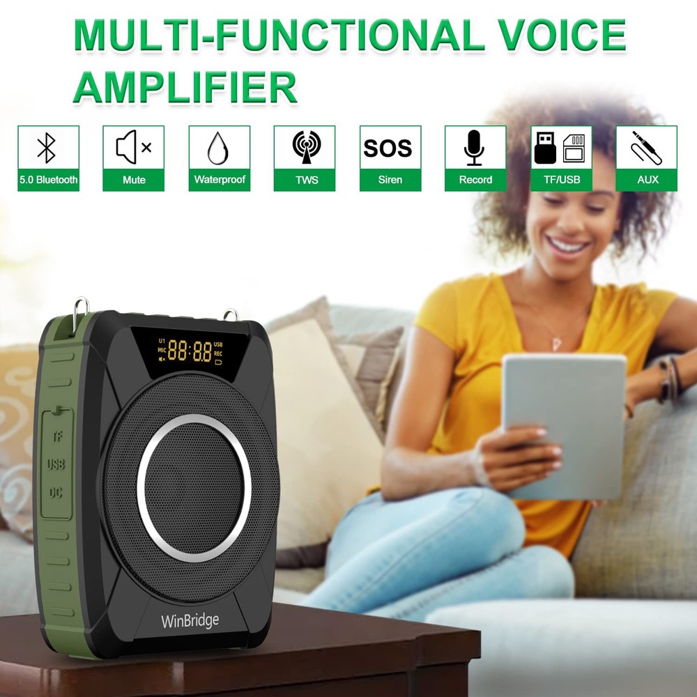 Bluetooth 5.0 Voice Amplifier with Wireless Mic Headset Waterproof Personal