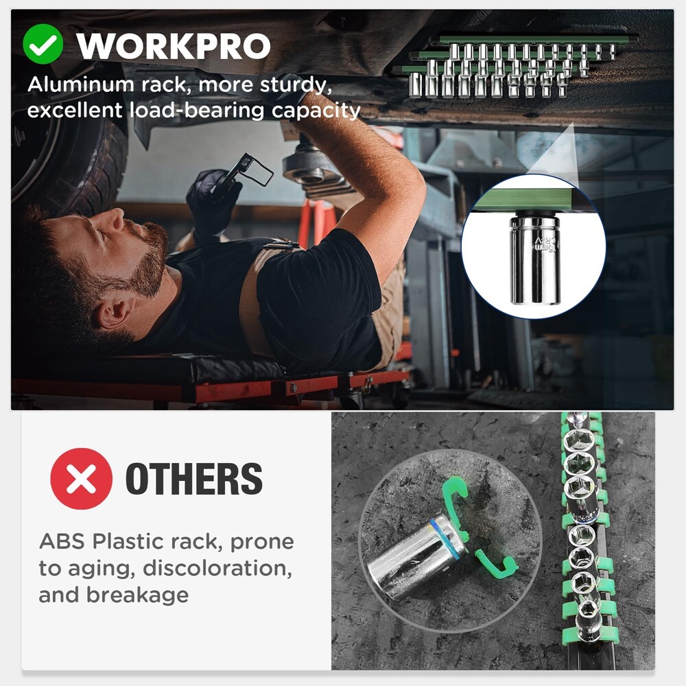 WORKPRO 1/4 Dr Magnetic Socket Organizer Aluminum Alloy (Socket not Included)