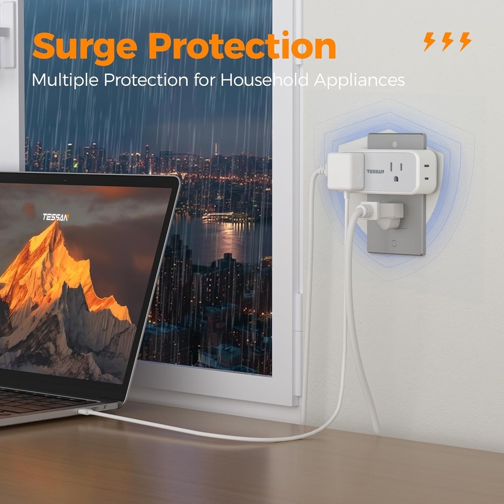 4 Electrical Outlets Surge Protector Outlet Extender with 3 USB Ports