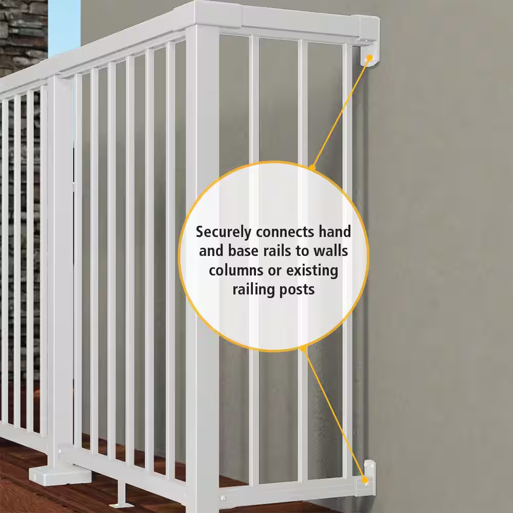 Deck Railing Wall Mount Bracket Kit 2 in x 3 in White Peak Aluminum