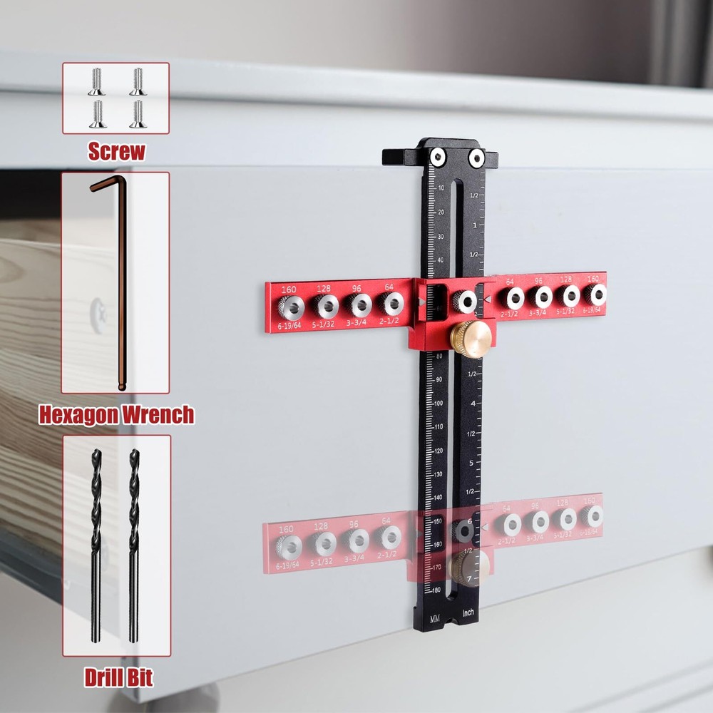 Cabinet Hardware Jig Template Tool Adjustable Drill Guide for Pulls and Handles