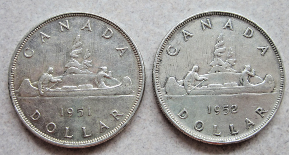 1951 and 1952 Canada Silver Dollars