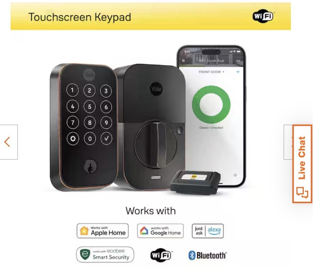 Yale Keypad Smart Lock Black Touchscreen Wi-Fi Bluetooth Remote Access - NEW