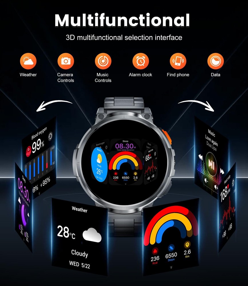 1.85" Large Screen Smart Watches for Men with iOS Android, LED Flashlight/730...
