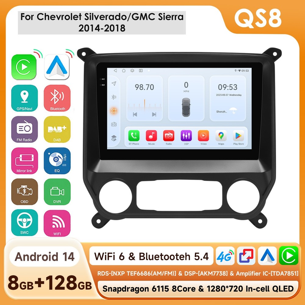 Android 14 Carplay For 2014-2018 Chevy Silverado GMC Sierra Car Stereo Radio GPS