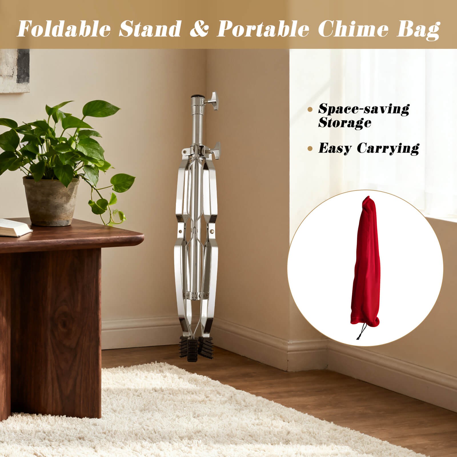 36-Bar Chimes Percussion Instrument w/Foldable & Adjustable Stand, Portable Bag