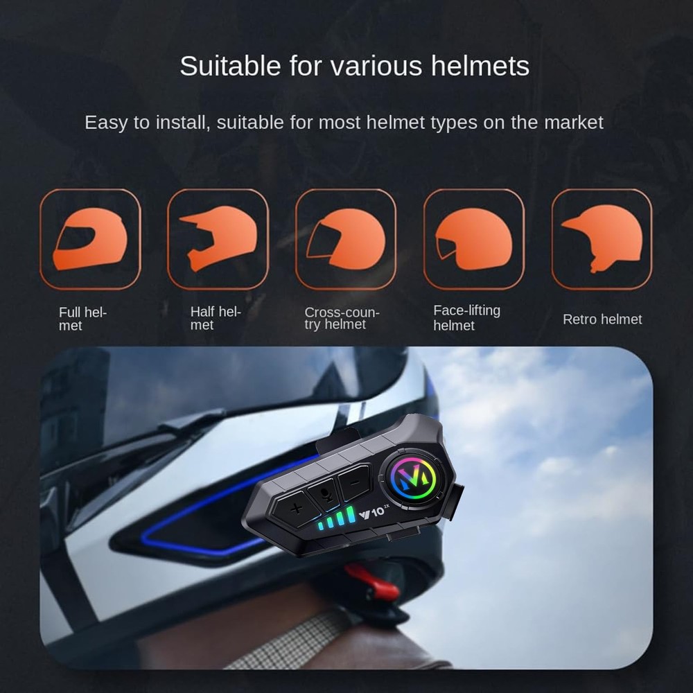 Motorcycle Helmet Bluetooth Intercom Noise Cancelling 2 Pack Talk Waterproof