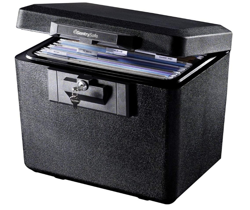 Black Fireproof Document Box with Key Lock, Safe Secures Files and Documents ..