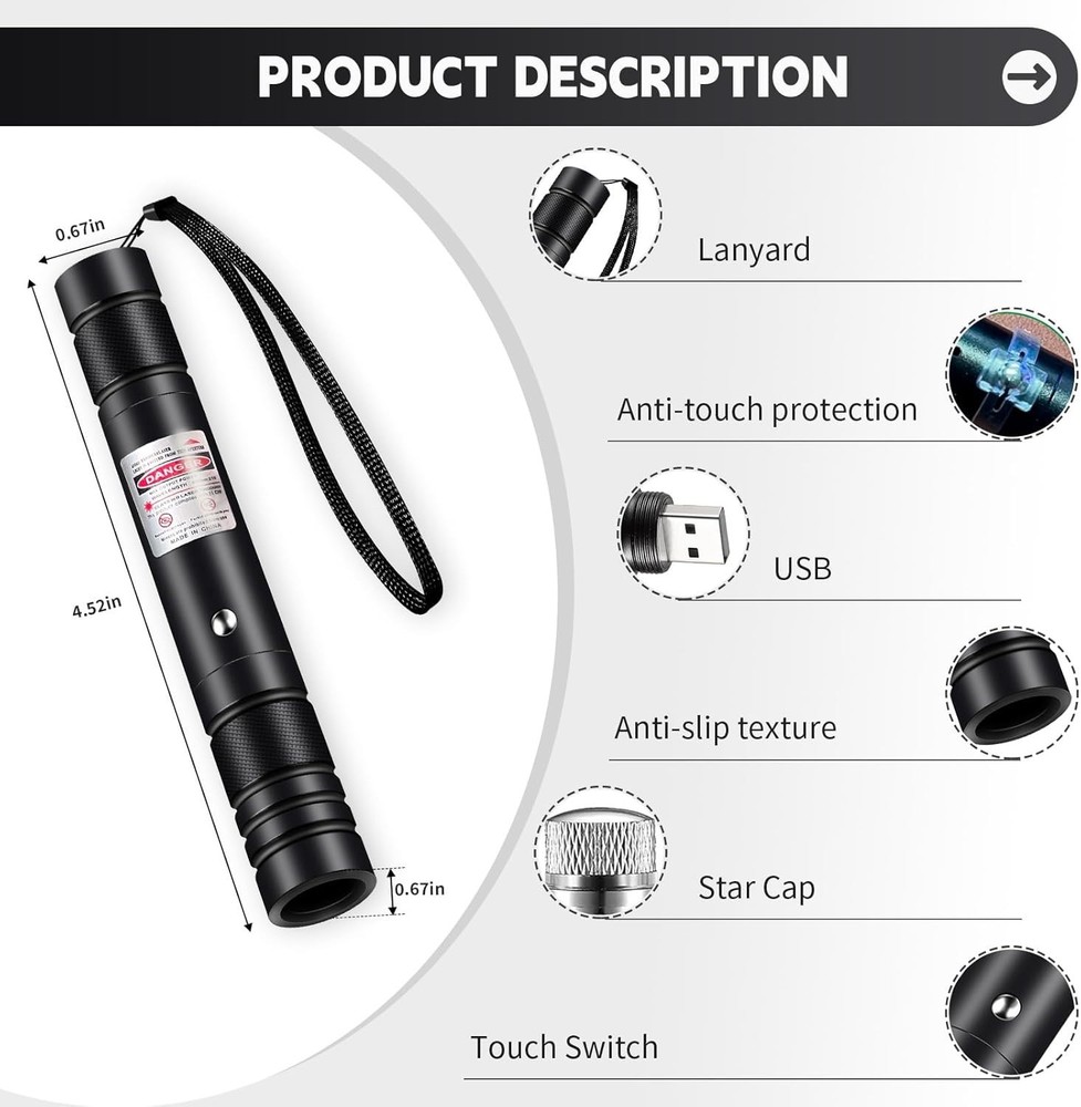 Long Range Green Laser Pointer – USB Rechargeable, Perfect for Hiking & Camping