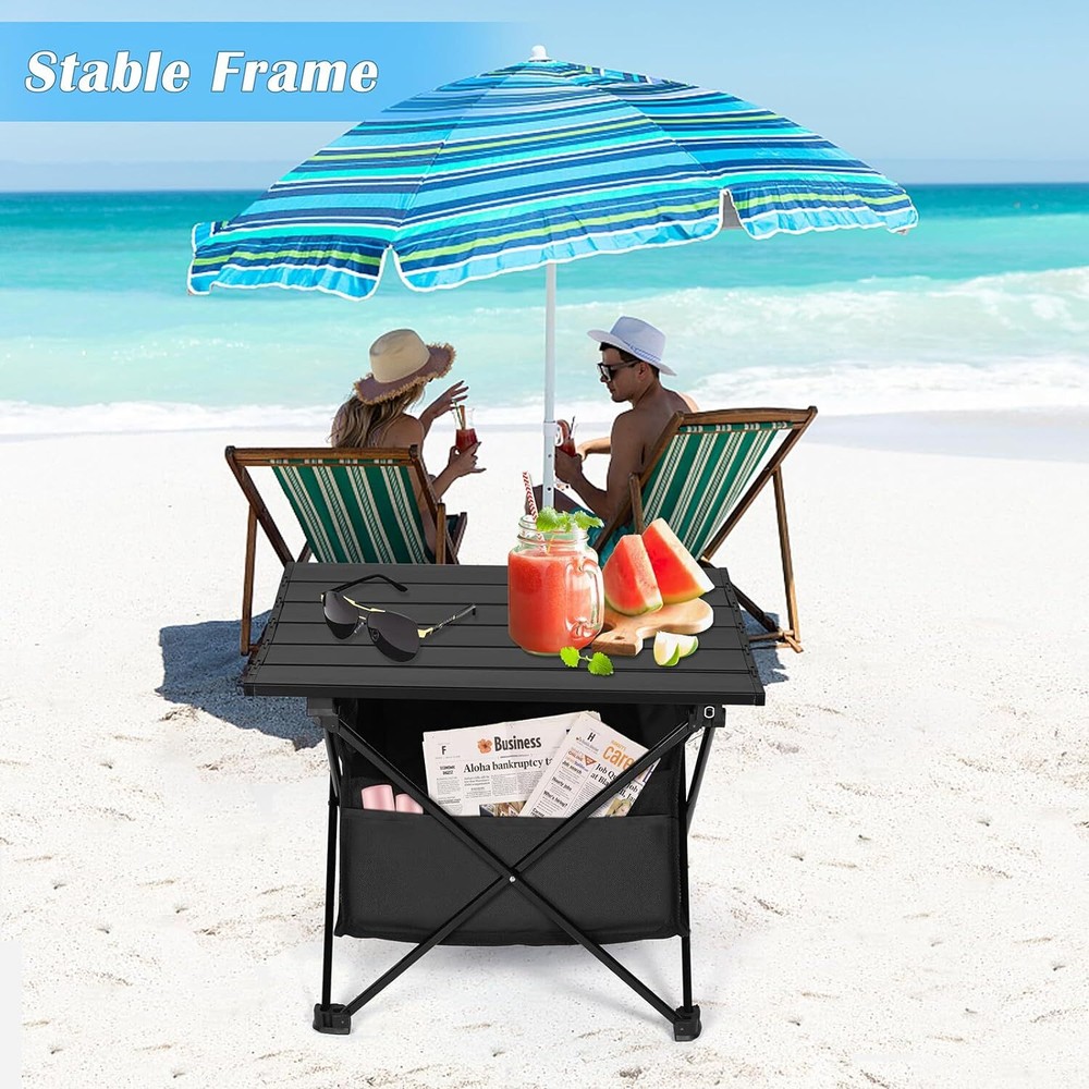 Foldable, Small Folding Table Portable with High-Capacity Small, Black
