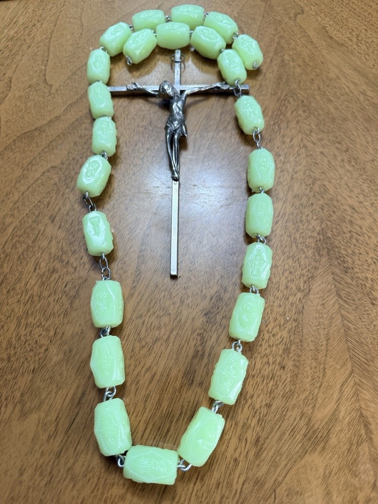 Large Luminous Glow In The Dark Wall Rosary Beads With Hanging Cross