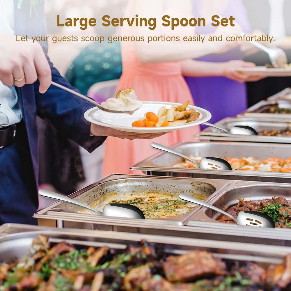 Serving Spoon Set Stainless Steel Large Slotted Solid Utensils 12 PCS