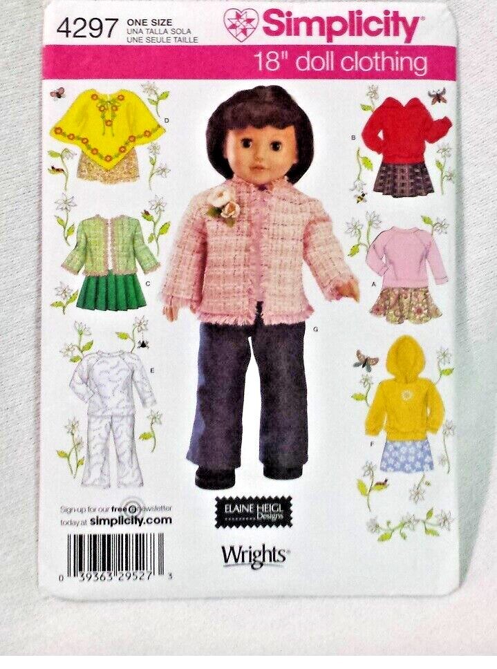 Simplicity Sewing Craft Pattern 4297 CUT 18" Doll Clothes Wardrobe 2006