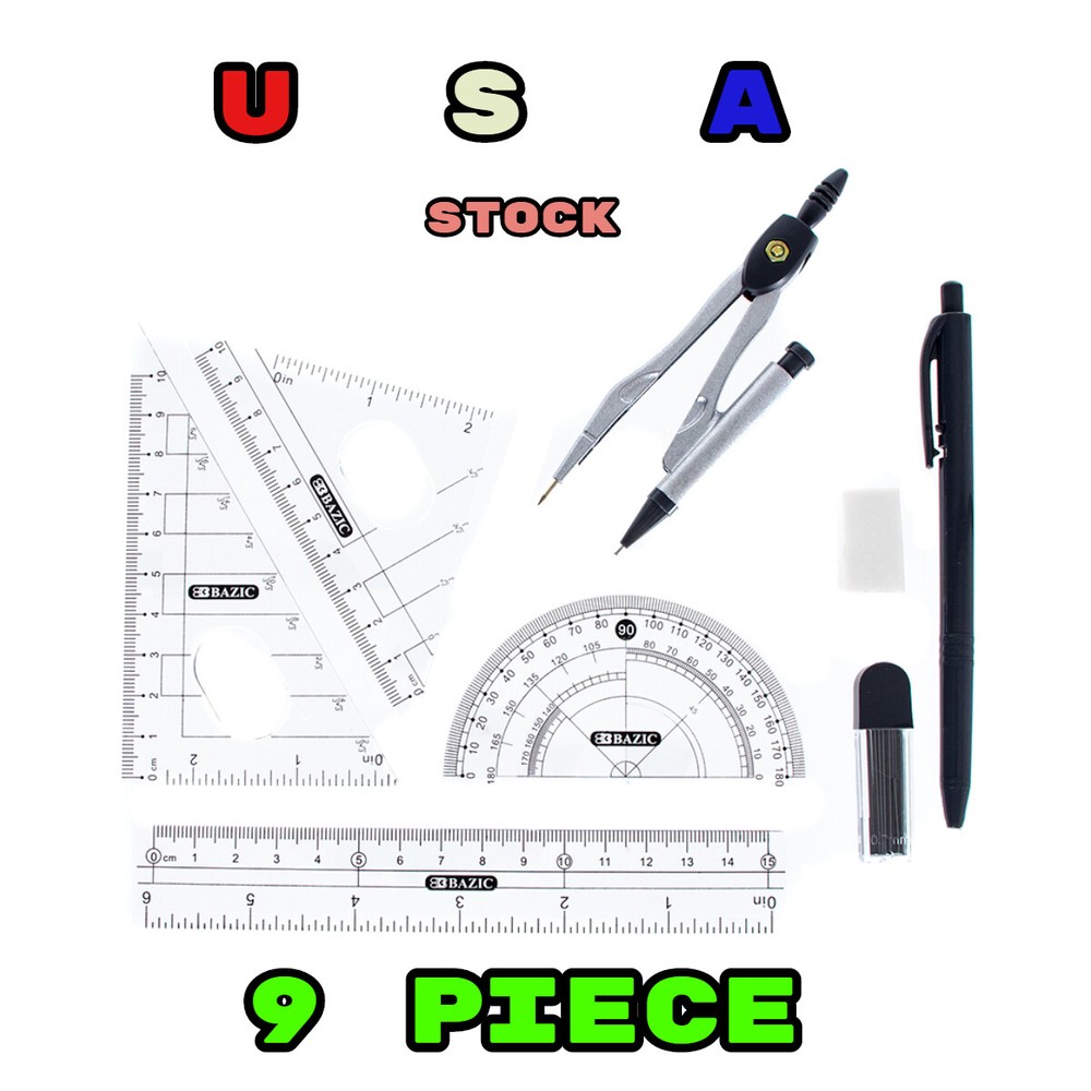 West Coast Paracord 9 Piece Math Tool Sets, Pencil, Compass, Rulers, Protractor