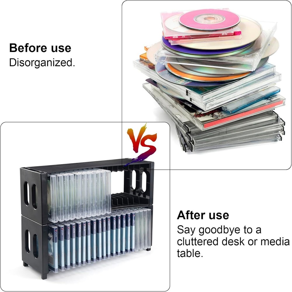 CD Storage Rack, Upgrade 2 Pack Stackable ABS CD Storage Organizer Can Hold 4...