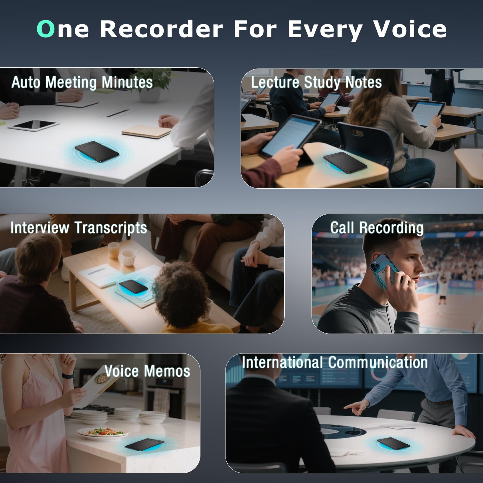 AI Voice Recorder, Audio Activated Recorder with Playback, App Control, Trans...