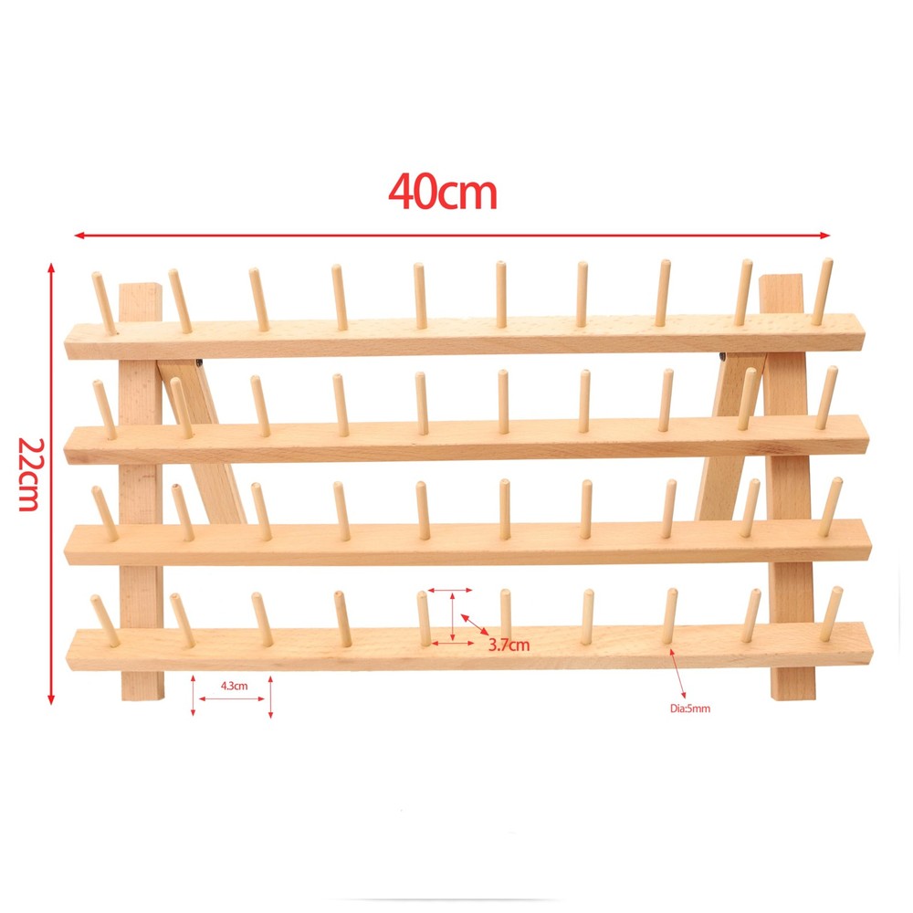 40 Mini Spools Solid Beechwood Free-Standing Thread Rack Small Sewing and Emb...