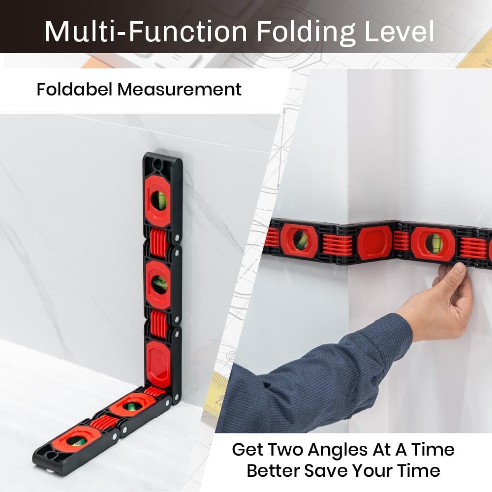 Foldable Multi-Angle Measuring Tool – Magnetic Level Ruler for Red + Black