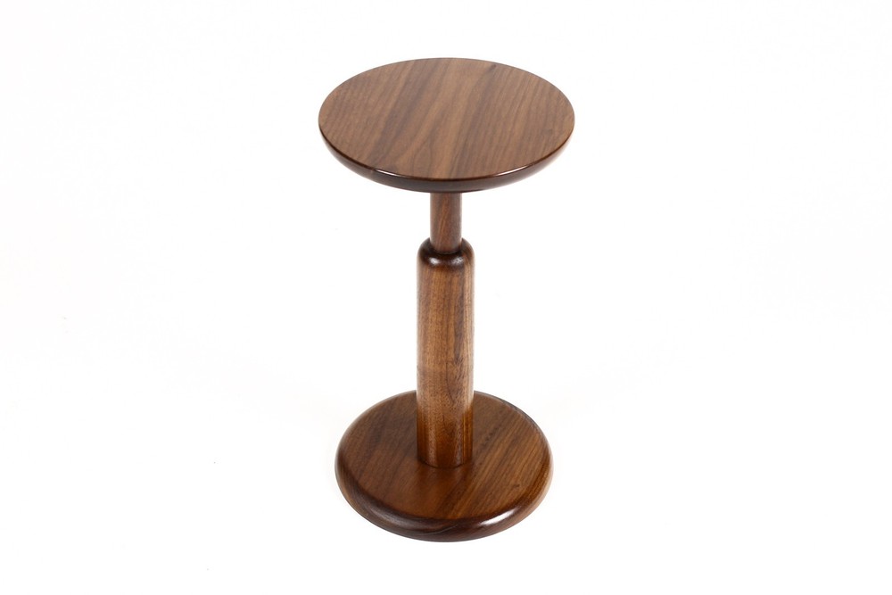 Studio Craft Modernist Walnut Round Drinks / Side Table — Lathe Turned — Segment