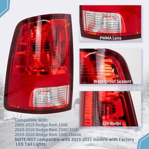 Rear Tail Lights Assembly Compatible With 2009-2018 Dodge Ram Left Driver Side