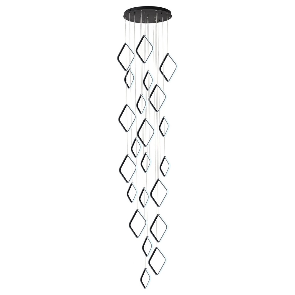 Modern LED Chandelier 22-Ring Black Dimmable High Ceiling 176W