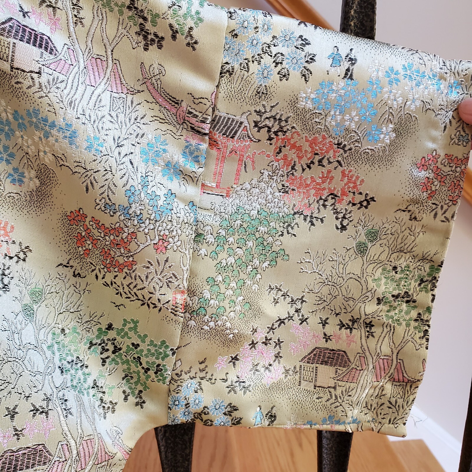 Greater Shanghai Hi-Low Kimono House Dress Vintage V-Neck Gold Brocade Size L