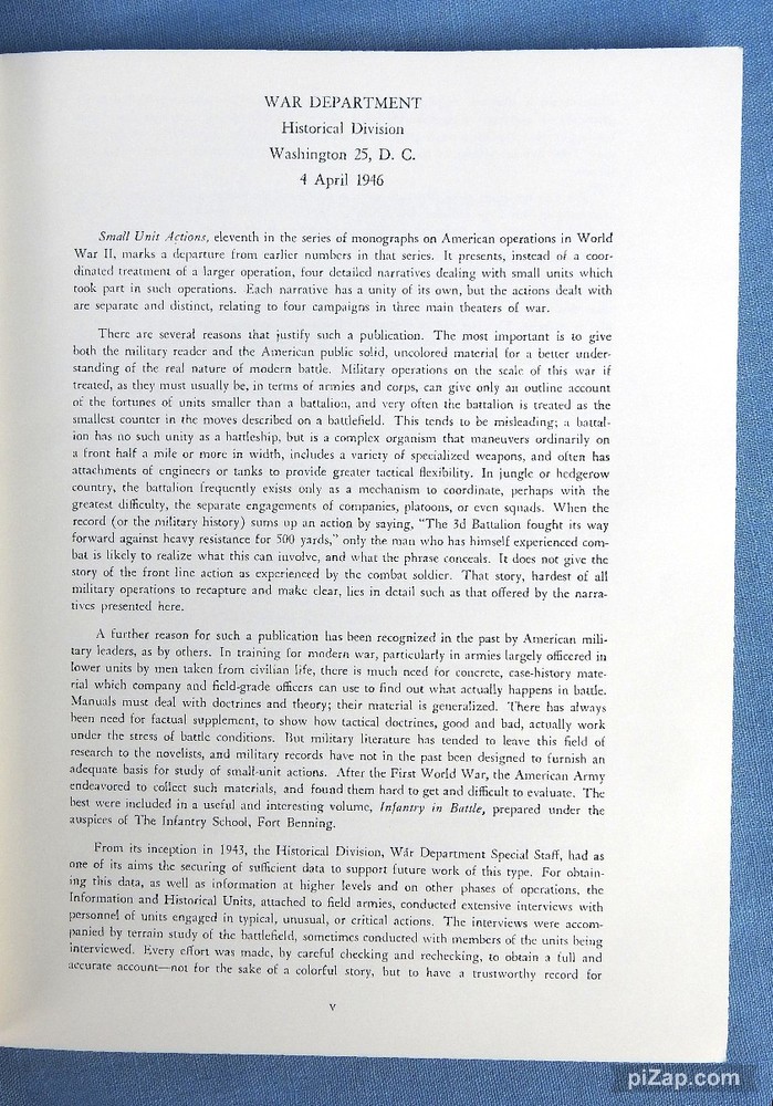 Small Unit Actions, Hist. Div., U S War Dept., Repr. 1982, Forw. D D Eisenhower
