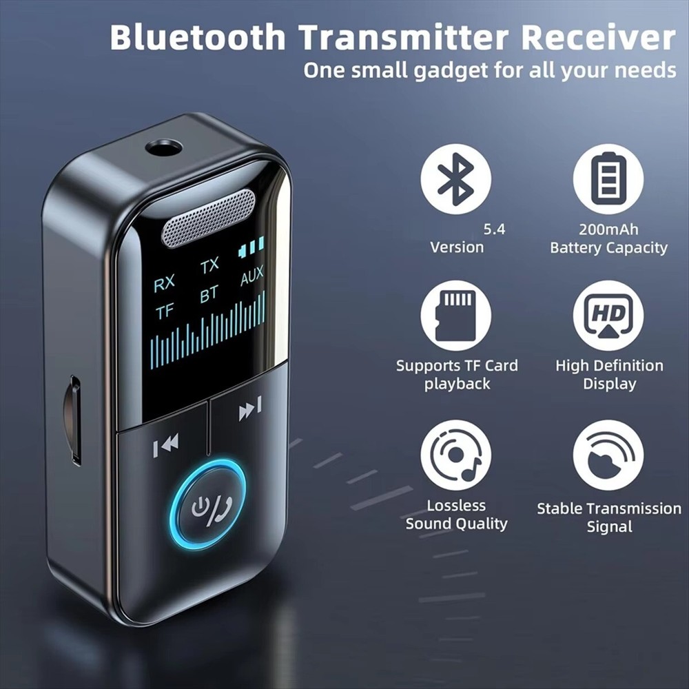 Bluetooth 5.4 Transmitter Receiver 2-in-1 Wireless Audio 3.5mm Jack Aux Adapter