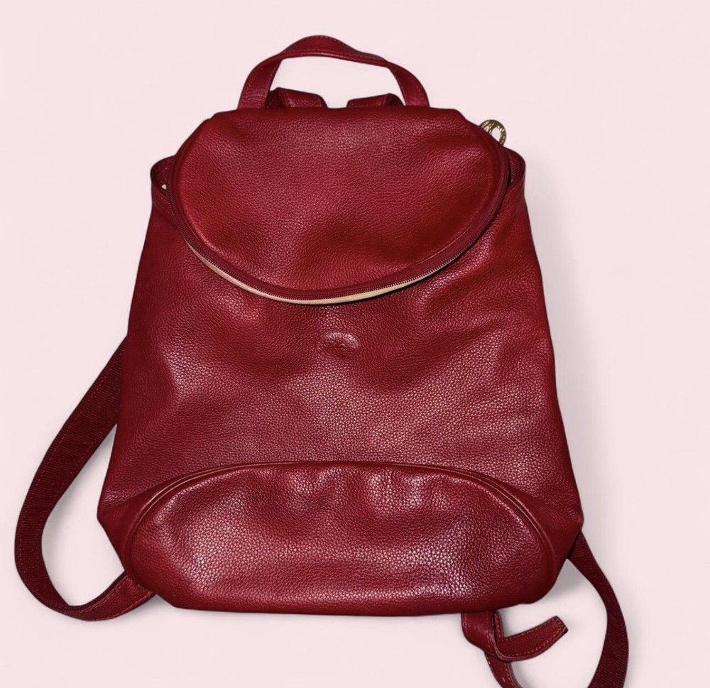 Red genuine leather Longchamp zippered backpack