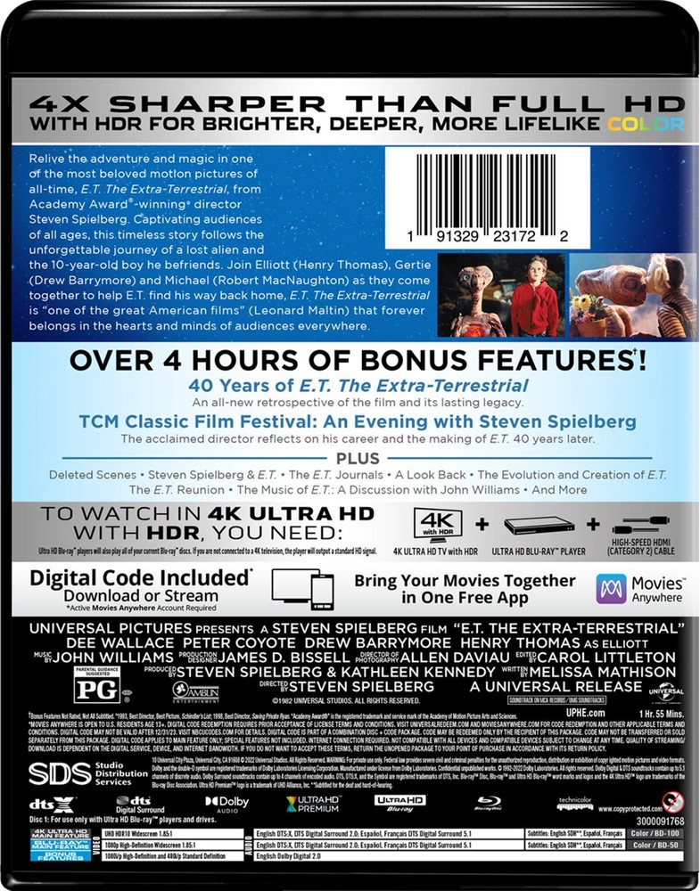 E.T. The Extra Terrestrial 4K UHD Blu-ray Dee Wallace Stone NEW