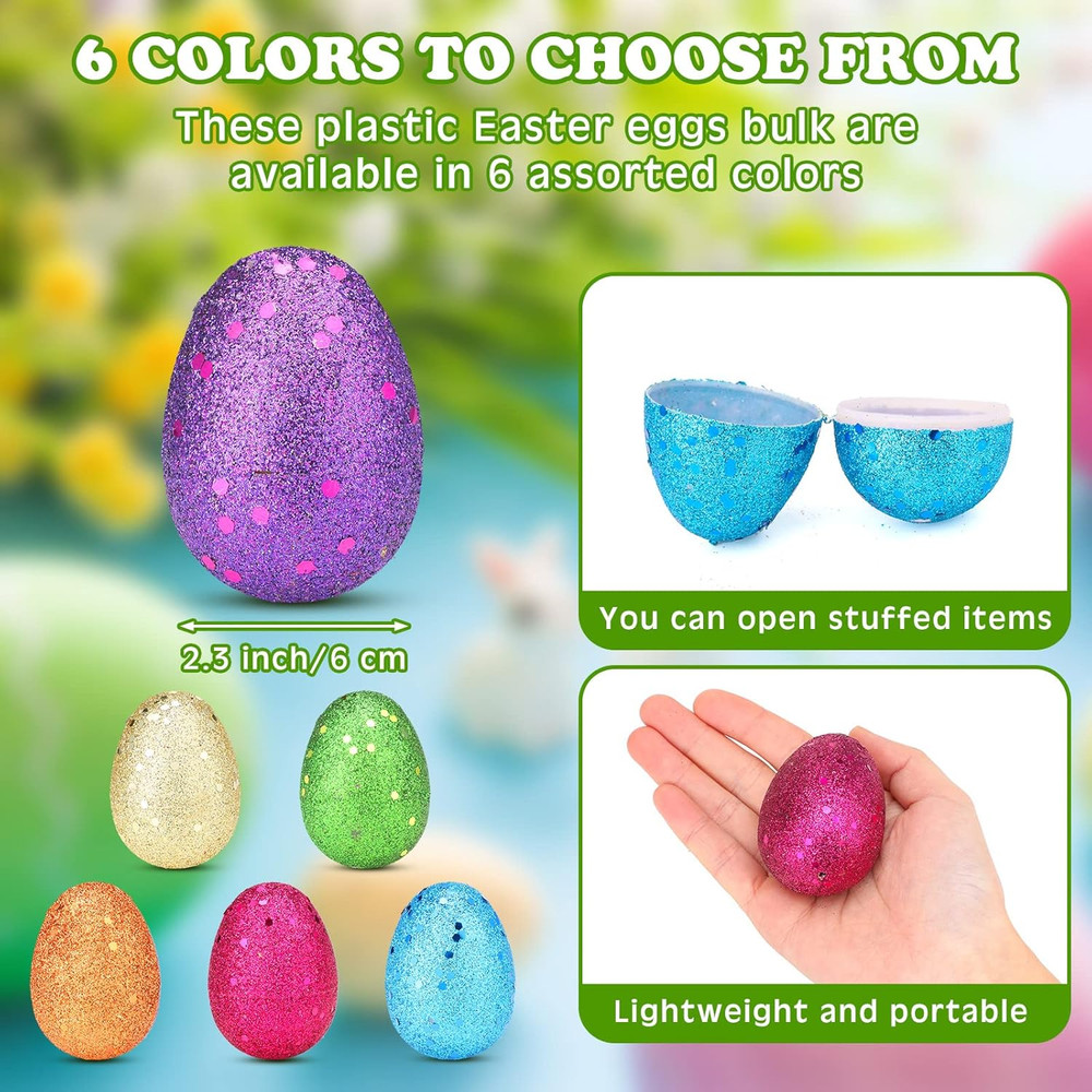 60 Pcs Plastic Easter Eggs Glitter Easter Fillable Eggs Bulk Empty Surprise Eggs