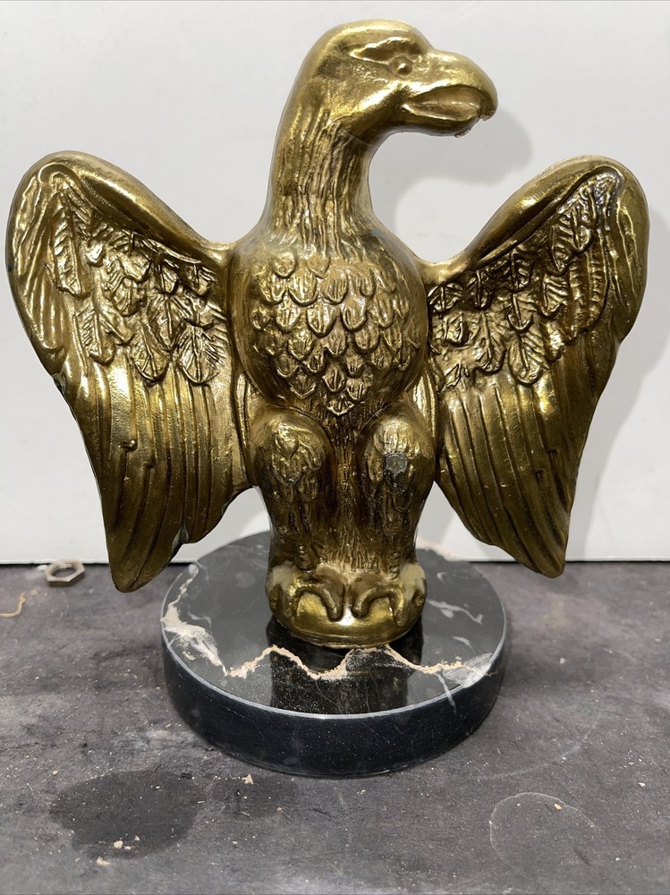 Large Vintage Brass Plated American Eagle On Marble Base