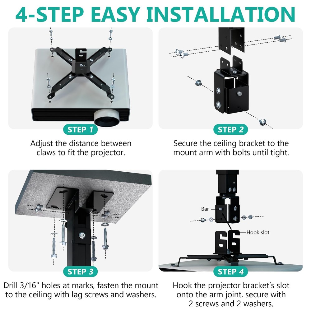 Projector Ceiling Or Wall Mount Universal Height Adjustable Holder PM-003-B