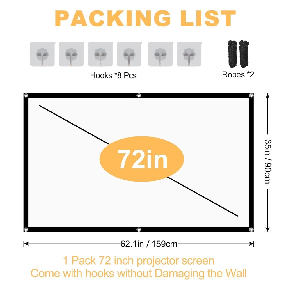 Projector Screen, 72Inch Outdoor Projector Screen, Washable & Foldable - Idea...
