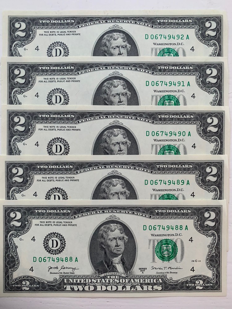 🇺🇸5 Notes Uncirculated Sequential Two Dollar Bills  Special Price! Limited