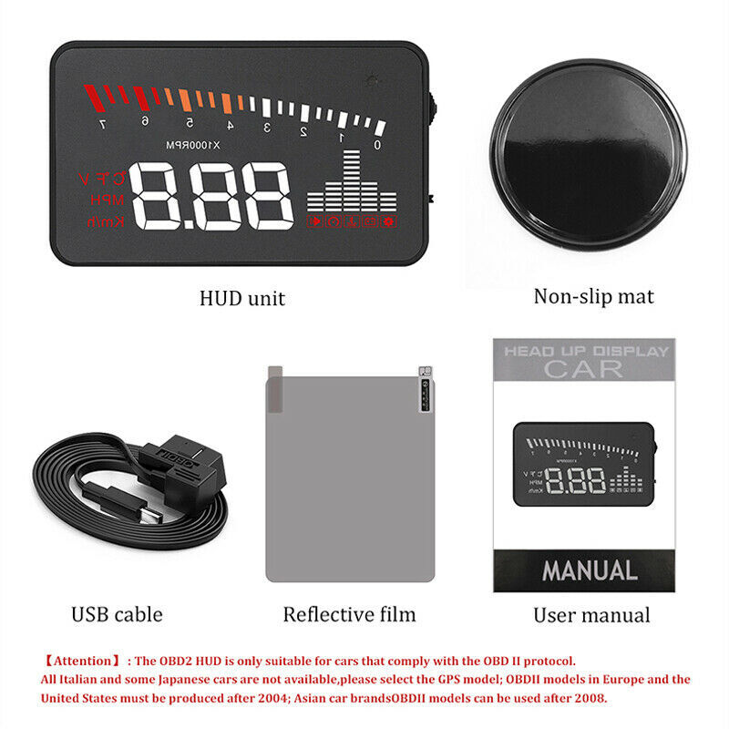 OBD2 Head Up Display HUD Speedometer KM/H Temp Speed Warning Nano Technology X5