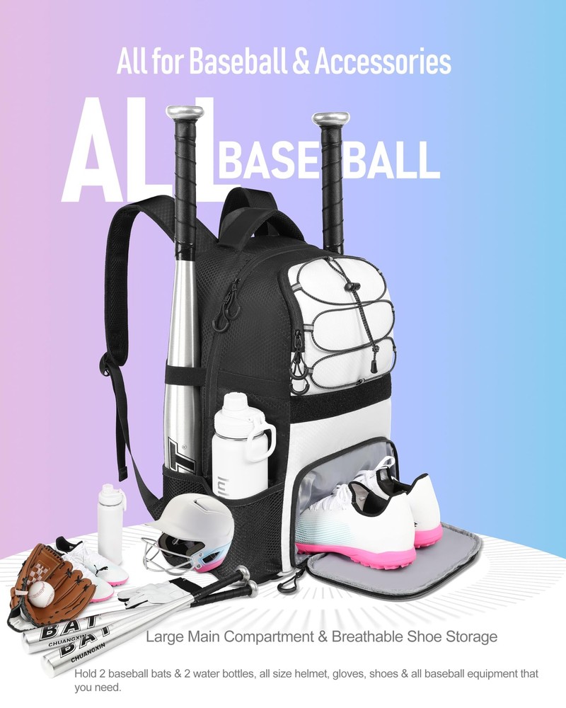 Softball Bag, Lightweight Baseball Backpack with Shoes Compartment, Baseball ...