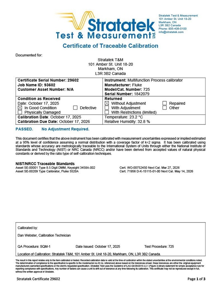 Fluke 725 Multifunction Process Calibrator - NIST Calibrated with Data