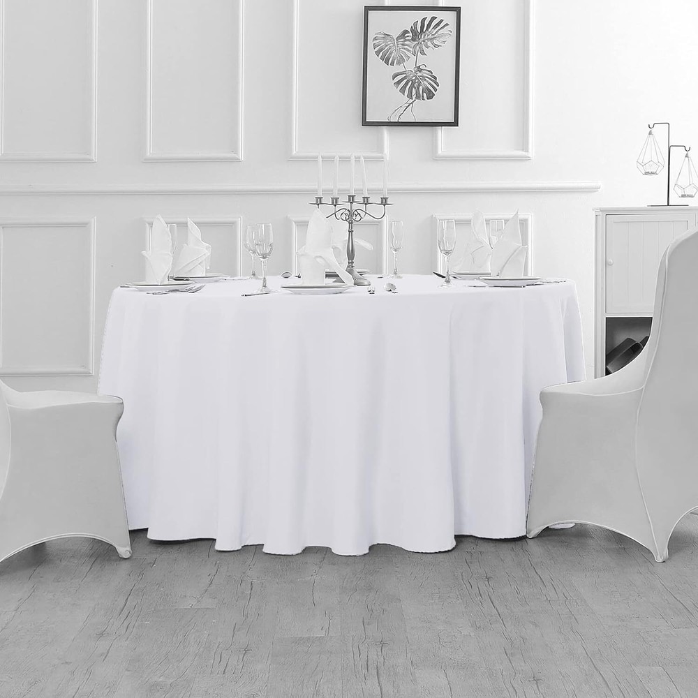 Fokitut 2 Pack Waterproof Round Tablecloth, 120 Round-120''-2pack, White