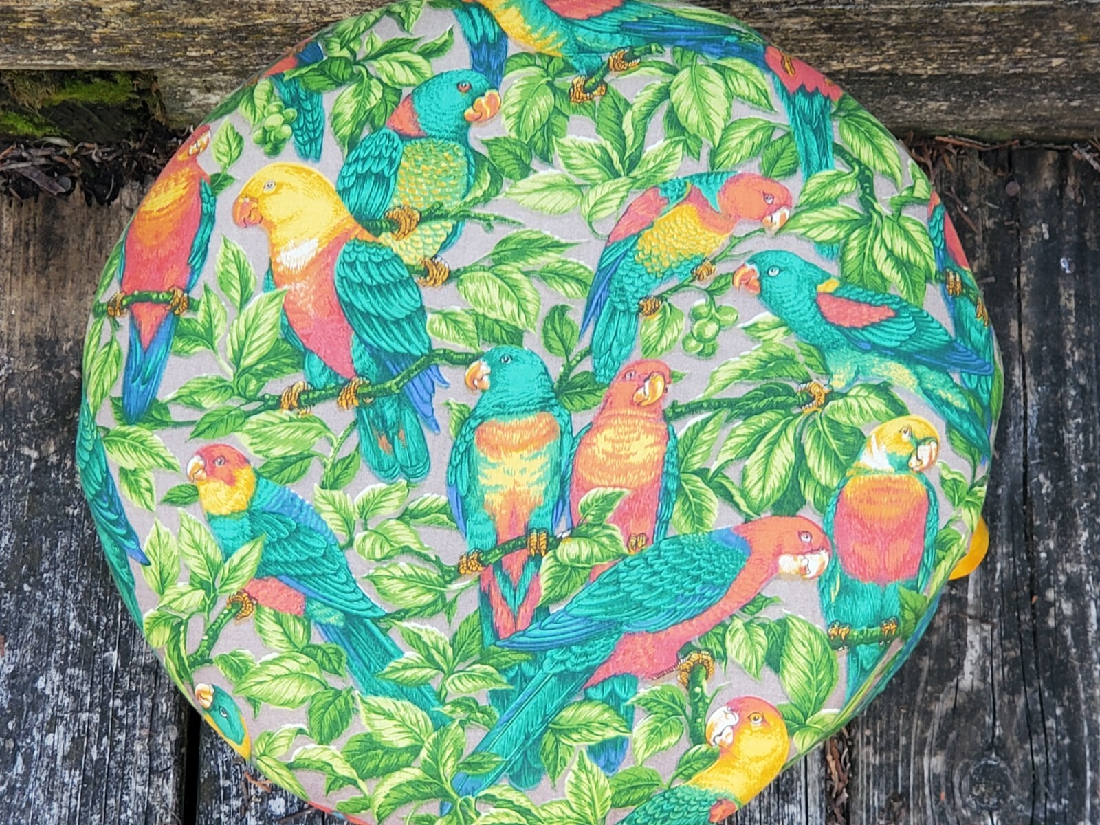 Parrot Jungle Paradise Love Birds Footstool Wood Base Colorful Hand Made As Is