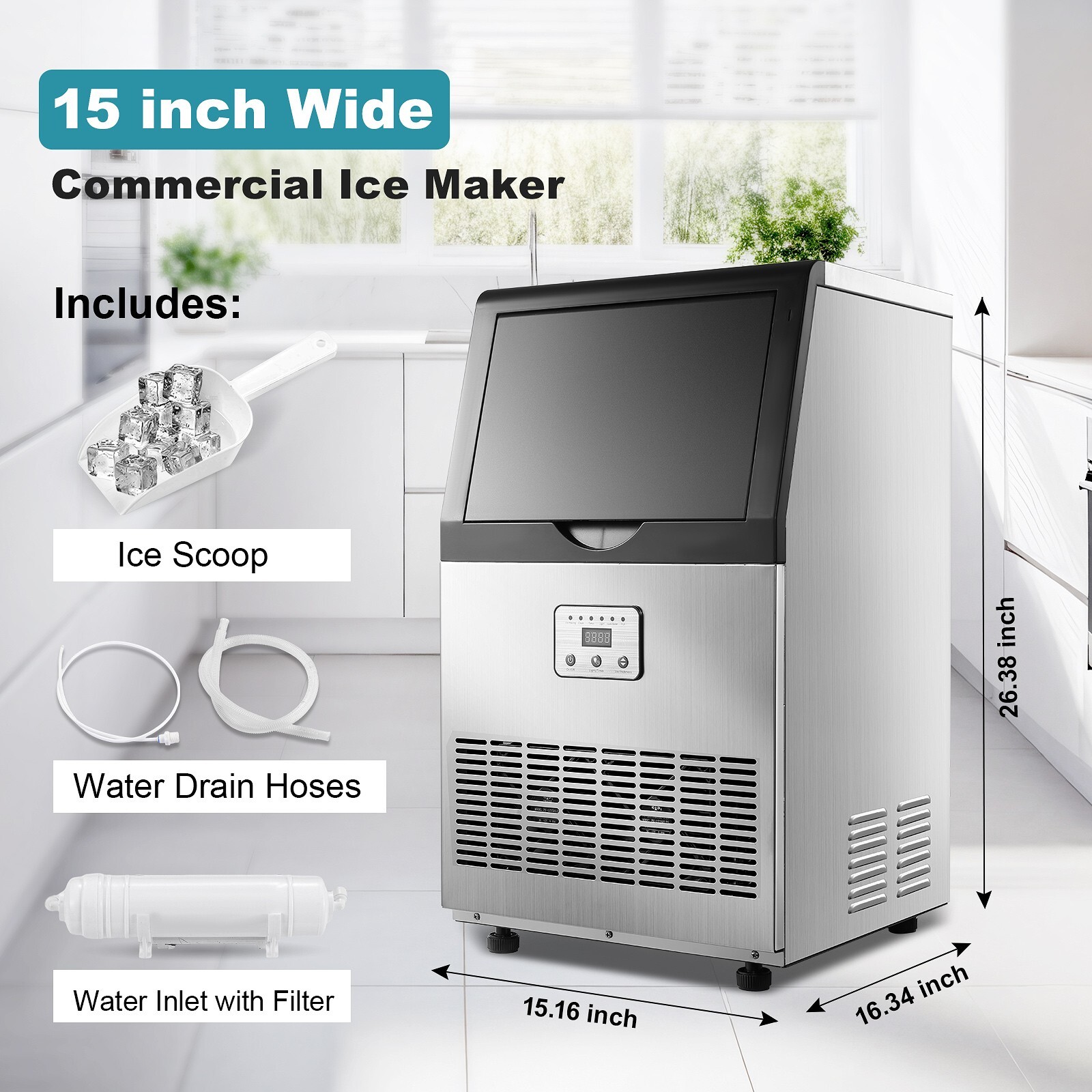 Commercial Ice Maker 100lbs Ice Built-in/Freestand Cube Machine Restaurant New
