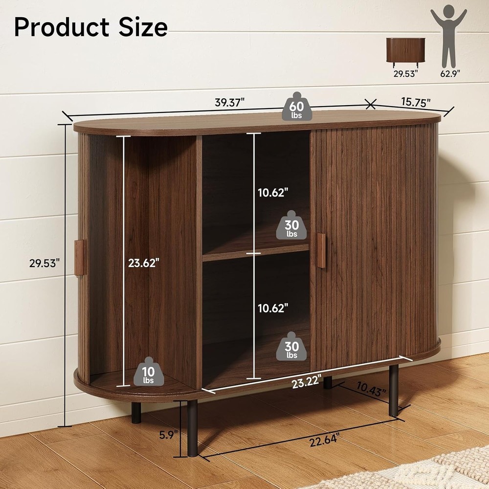 Sideboard Buffet Cabinet Storage with Sliding Doors Adjustable Shelf Modern W...